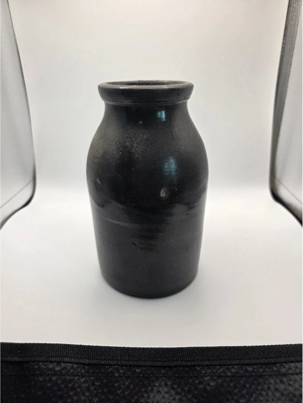 Vintage Black Glazed Stoneware Pottery Vase Crock Primitive Rustic Decor